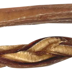 Close-up of braided and straight natural bully sticks for dogs on neutral background